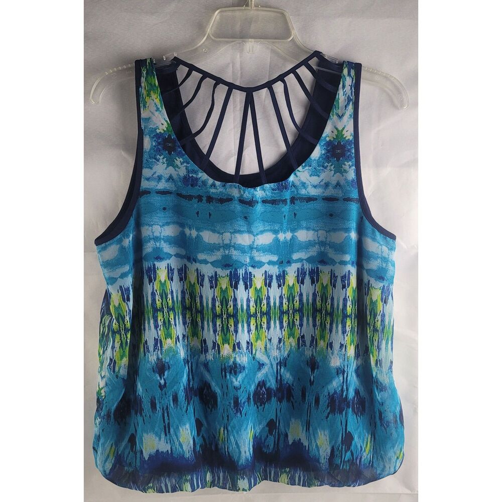 By & By Abstract Bohemian Watercolor Scoop Neck Top Sz L